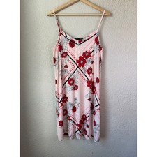 Soma Pink Floral Geometric Lace Back Chemise Nightgown Sleep Dress Medium