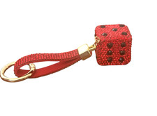 Key Ring/Bag Charm-DICE- red black rhinestones -gold color ring