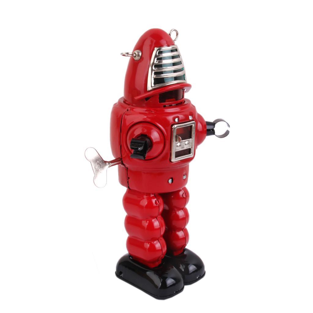 Novelty Wind Up Robot Walking Clockwork Tin Toy Kids Birthday Gift Red