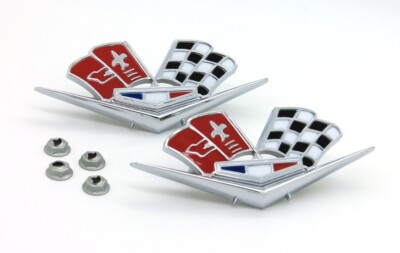 NEW Trim Parts Red Crossed-Flag Emblem / FOR LATE 1963-66 C2 CORVETTE STING RAY