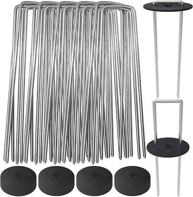 50 Pack Landscape Staples with Gasket Washer Caps 6 Inch Vapor Barrier Stakes
