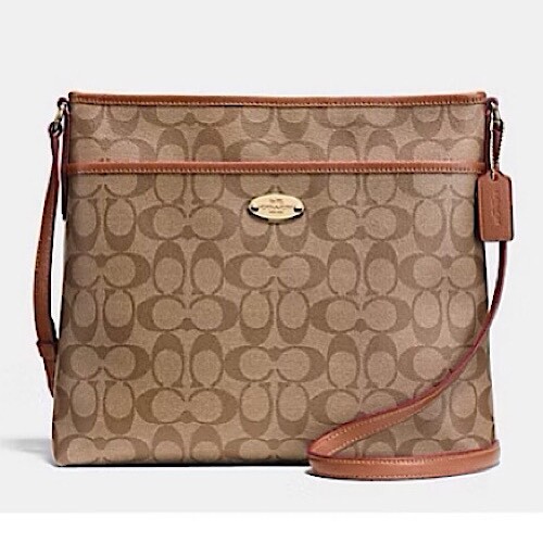 NWT NEW COACH Signature File Bag F34938 Khaki Brown Cross Body Bag - Picture 1 of 4