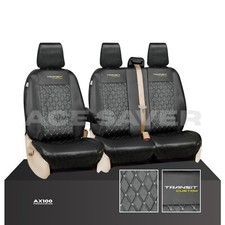 FULLY TAILORED QUILTED BLACK SEAT COVERS for FORD TRANSIT CUSTOM 2013-2023 +LOGO