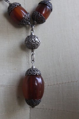 Collier Vintage Bakélite Et Argent Massif - Bijou Ancien, Mi-long, Testé Simichrome, Très Bon état