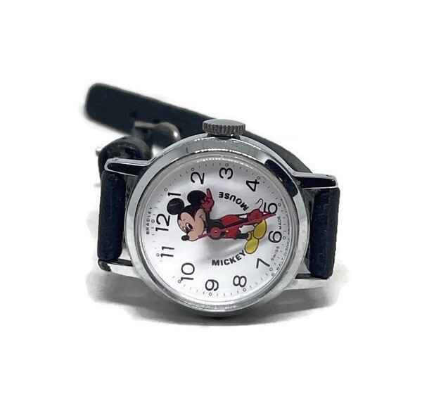 Vintage Mickey Mouse Bradley Wind Up Watch Swiss Made Black  display picture 3