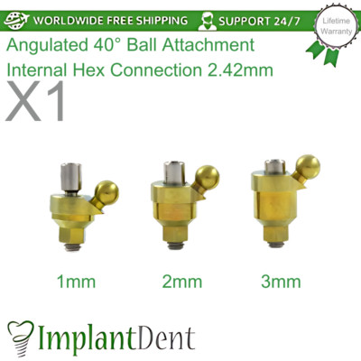1x Angulated 40° Ball Attachment Titanium Dental Lab Int Hex Connection 2.42mm