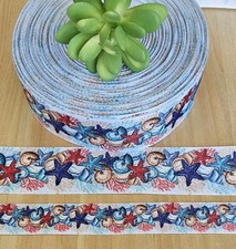 7/8  1.5" 1 YD Seashell Grosgrain Ribbon Starfish Coral Ocean Beach Tropical
