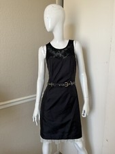 CLAIRE LA FAYE NEW! VINTAGE! Black Lace/Viscose Boned Bodice Belted Dress Sz XS