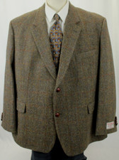 HARRIS TWEED SCOTTISH WOOL BROWN HERRINGBONE SPORT COAT BLAZER SIZE 50S US EUC