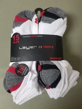New Layer 8 Mens Performance 15 Pack Quick Dry Quarter Cushion Socks.