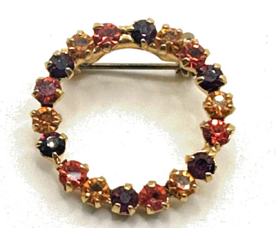 Vintage Retro Red Ruby Orange and Gold Halo Pendant pin - Hard to find