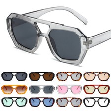 Trendy Sunglasses Hexagonal Square Thick Frame Double Bridge Sun Glasses Shades