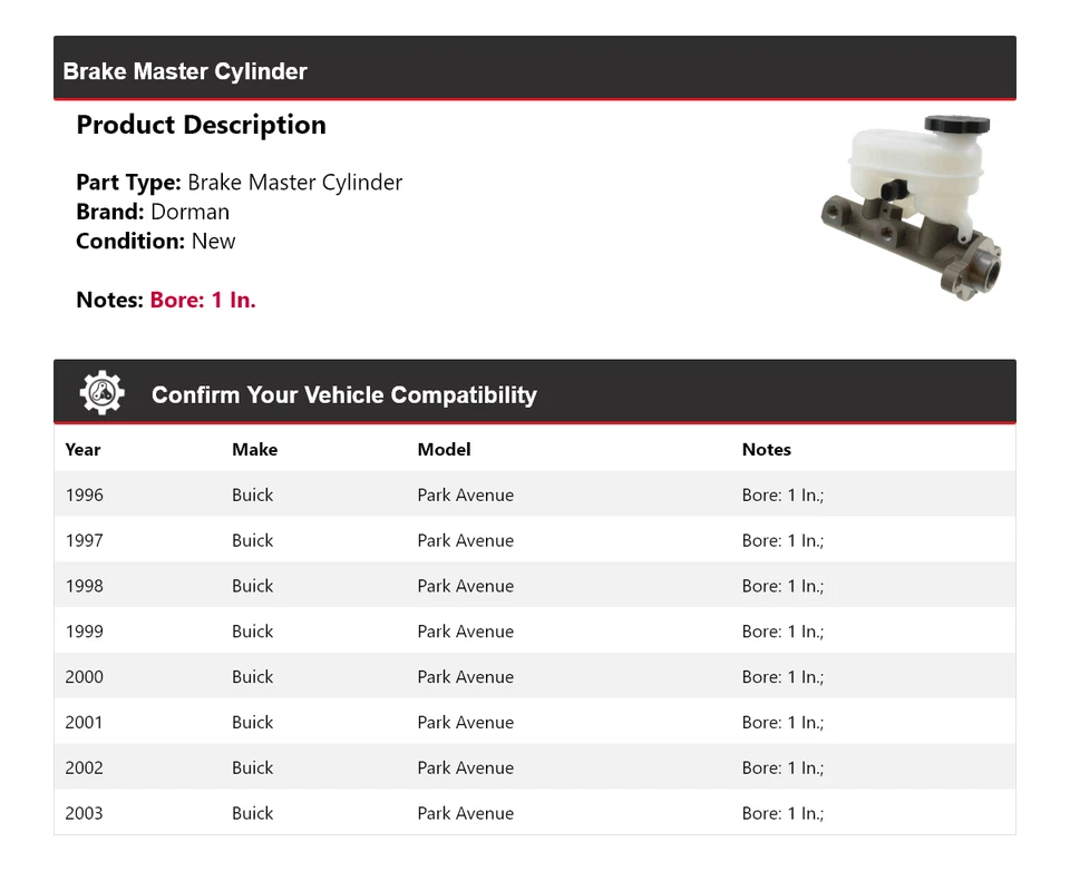 For 1996-2003 Buick Park Avenue Dorman Brake Master Cylinder 1997 1998 1999 2000 - Image 2 of 4