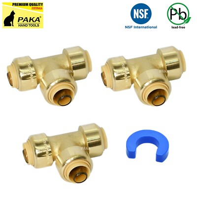 3 PIECES 3/4'' x 3/4'' x 3/4'' SHARKBITE STYLE PUSH FIT TEES, LEAD FREE BRASS