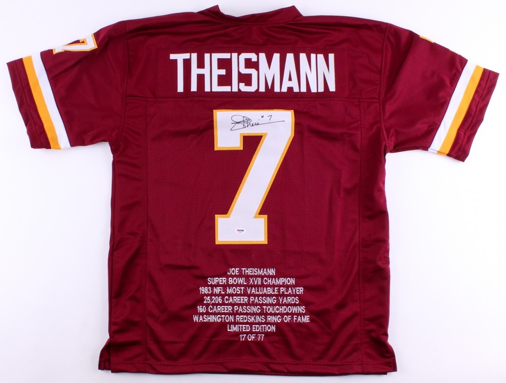 Joe Theismann Signed Washington Redskins Career Highlight Stat