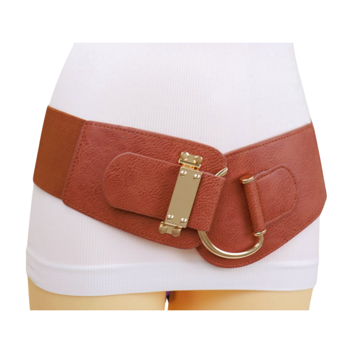 2568 Brown Waist Belt Women Girdle Belts Fashion Elastic Stretchy Belt Fashion Women Wide Chocolate Brown Faux Leather Elastic  main image 4