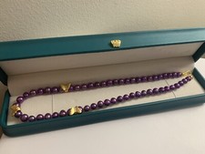 Freshwater Cultured purple pearls necklace/Super smooth reflection/around7-8mm