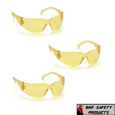 (3 PAIR) PYRAMEX INTRUDER AMBER LENS SAFETY GLASSES SHOOTING RANGE S4130S Z87+