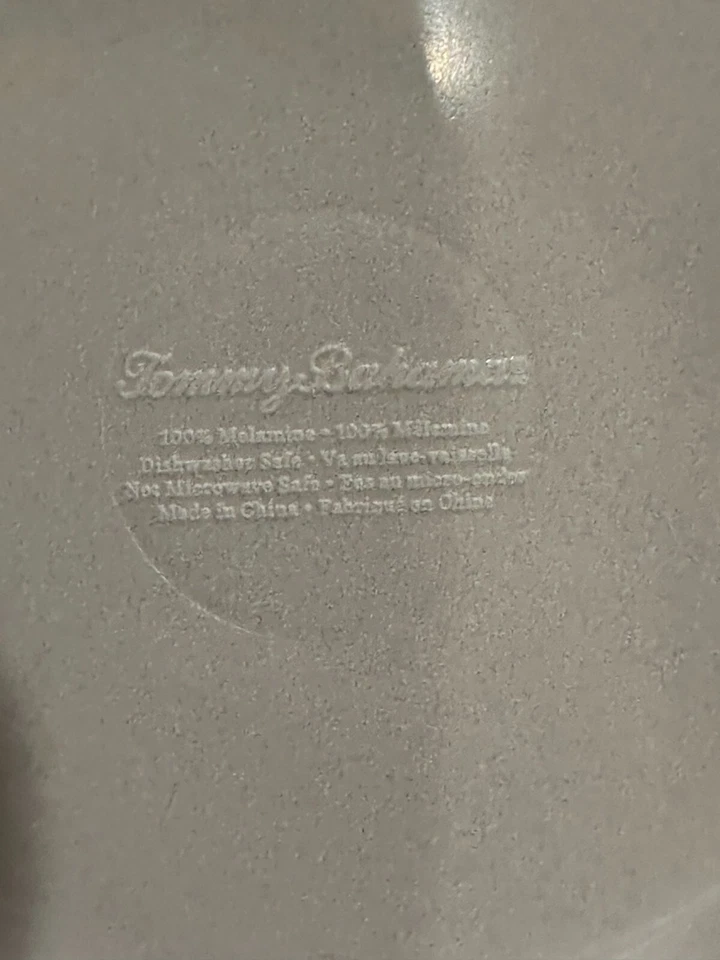 6 peças Tommy Bahama lagosta vermelha melamina 4 pratos de jantar 2 tigelas listra azul vermelha - Imagem 3 de 4