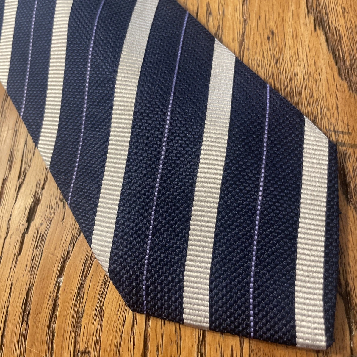 Gianfranco Ferré Ties for Men - Vestiaire Collective GIANFRANCO FERRE SILK TIE Italy vertical stripe blue gray black art to wear main image 1