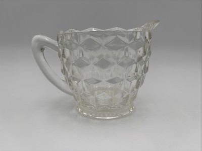 #ad Vintage Jeanette Clear Depression Glass Creamer Cube Cubist 3quot; high 5oz $7.00