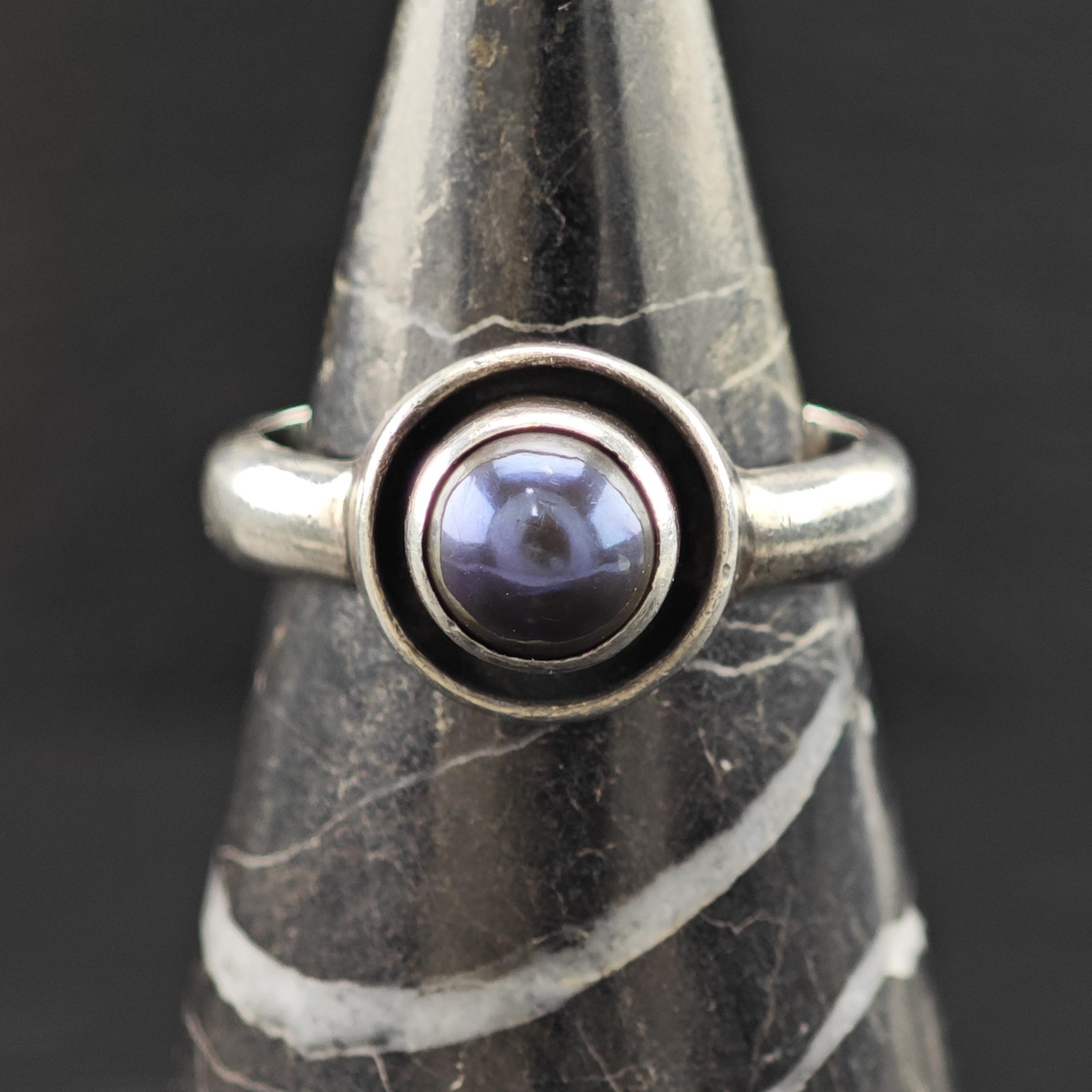Shadow Box Dark Pearl Solitaire Ring Sterling Sil… - image 9