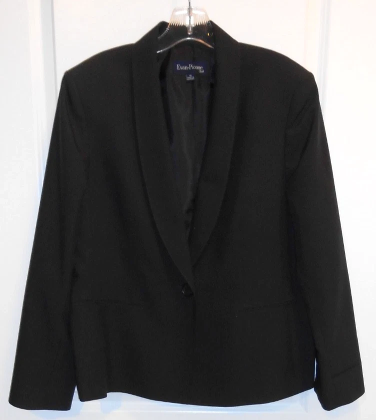 Mujer Pantalón Traje Negro Fino Pin Rayas, Forrado, 1 Botón Evan Picone Talla 16 Foto 3 de 3