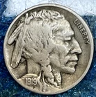"BETTER DATE"  1919-S INDIAN HEAD BUFFALO NICKEL  5C  ABOUT  3/4 HORN  RIM BUMP