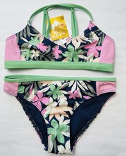NWT Girls ROXY 8 Navy Blue Green Pink 2pc Bikini Swimsuit Bathing Suit 50