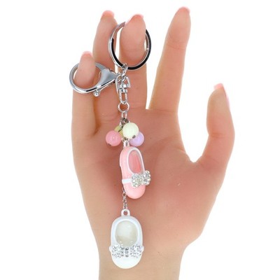 Silver Finish Multi-Color Enamel Rhinestone Shoes Keychain Bag or Purse Charm