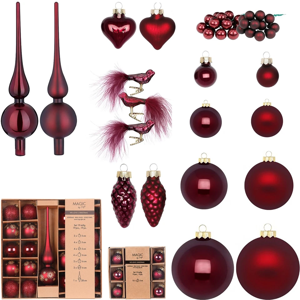 INGE-GLAS Adornos de árbol de Navidad vidrio adornos de árbol de Navidad bolas de árbol de Navidad rojo vino Burdeos