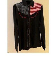 Chemise country noire – drapeau US, broderies rouges – neuve – taille M – 
