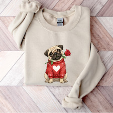 Cute Pug Valentines Heart Black Pug Sweatshirt Pug Mom Lover Mama Gift