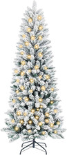 6Ft Snow Flocked Pencil Christmas Tree, Prelighted Artificial Slim Christmas Tre