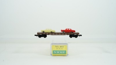 Model Power N Scale Pennsylvania PRR 50' Flat Car w/ Vehicles No. 4011 NEW B60