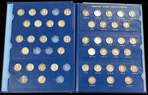 1916-1945-S Mercury Silver Dime Collection in Album - 66 Coins