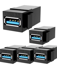 5 Pack USB 3.0 Keystone Jack Insert Female to Female Coupler Adapter Black
