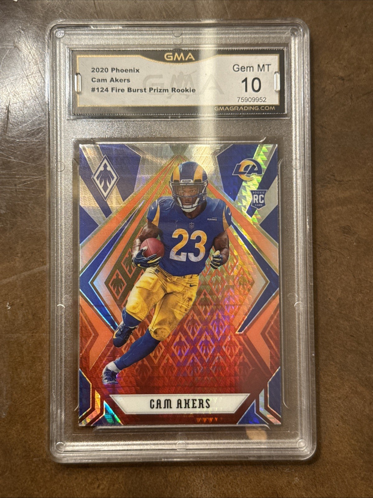 2020 Phoenix, Cam Akers, #124 Fire Burst Prism Rookie, Gem Mint 10