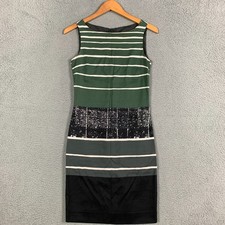 Max Mara Sheath Dress US Sz 6 Green Multi Stripe Sleeveless Boatneck Cotton Silk