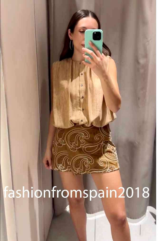 ZARA NEW WOMAN WRAP EMBROIDERED FAUX SUEDE SKORT MID CAMEL XS-XL