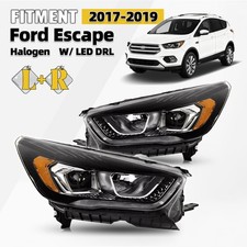 For 2017-2019 Ford Escape Halogen Headlights W/LED DRL Projector Left+Right Pair