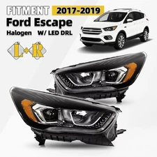 For 2017-2019 Ford Escape Halogen Headlights W/LED DRL Projector Left+Right Pair
