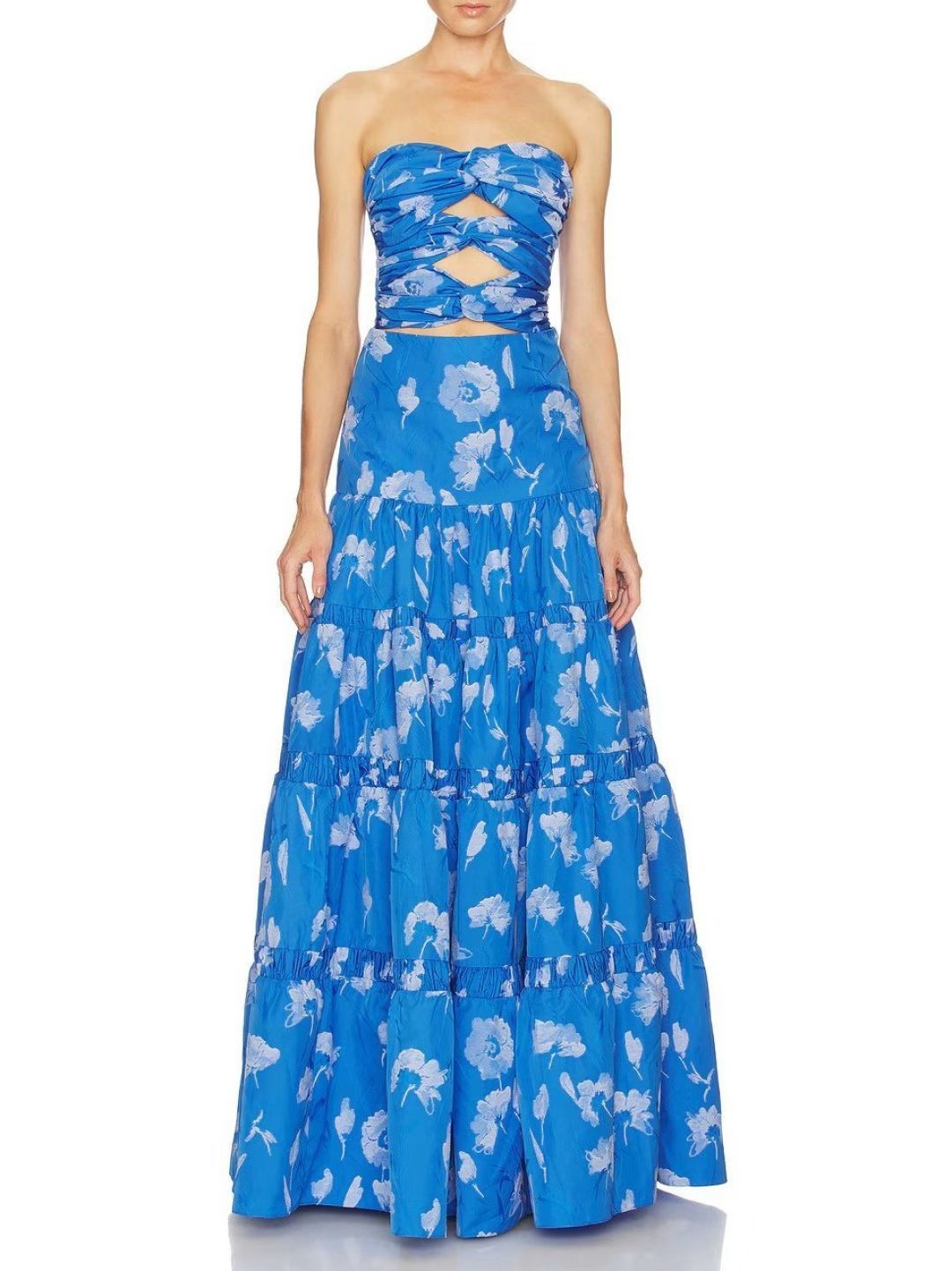 Women ALEXIS Floral Hollowed out Backless Strapless Maxi Dress