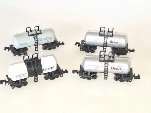 Atlas N Scale Beer Can Tank Mix x 4. Excellent Cond. Plastic Wheels.No Box.1:160
