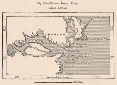 Francis Joseph Fjord.Kejser Franz Joseph Fjord.Hudson Land.Greenland 1885 map