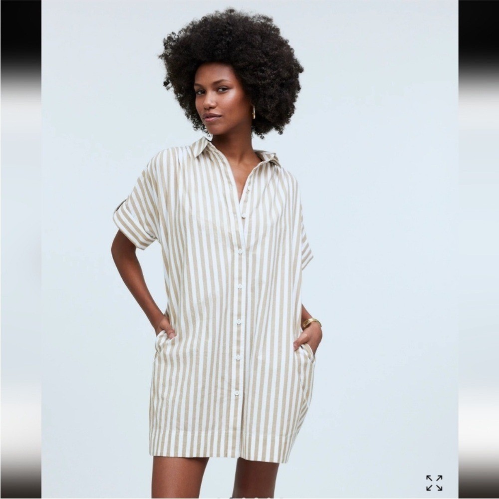 Madewell Collared Button-Front Mini Shirtdress St… - image 1
