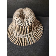 Bill Blass Grandoe Vintage Knit Bucket Hat Plaid Tan Black White Made in USA