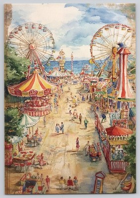 Midway Aerial View Ferris Wheels Tents Games Circus 4''x6'' Postcard a22712