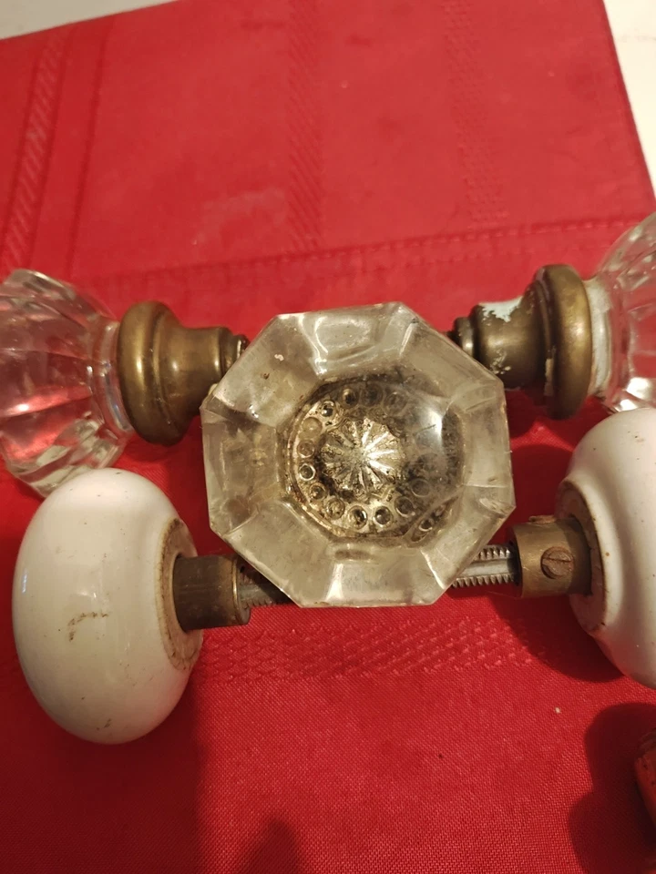 Perillas de puerta y placa de puerta antiguas vintage de cristal Foto 3 de 4