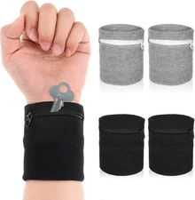 4Pcs Wrist Wallet, Mabor Sweat Bands with Zipper Light Pocket Sports... 